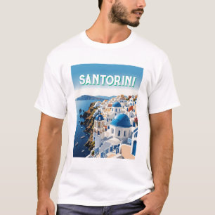 Santorini Blue Dome & Ocean Uitzicht T-shirt – Zei