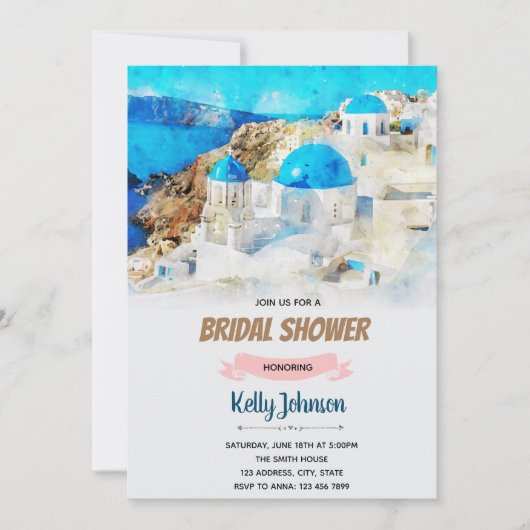 Santorini bruiloft shower thema kaart (Voorkant)