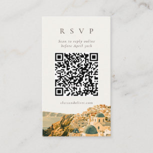 Santorini Caldera Kustbruiloft QR RSVP Kaart