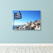 Santorini Canvas, Griekse middeleeuwse stad Canvas Afdruk (Insitu (Houten vloer))