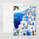 Santorini door het Zee, Griekenland Blauwe Waterve Briefkaart (Voorkant / Achterkant)