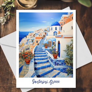 Santorini Eiland Illustratie Reis Kunst Briefkaart