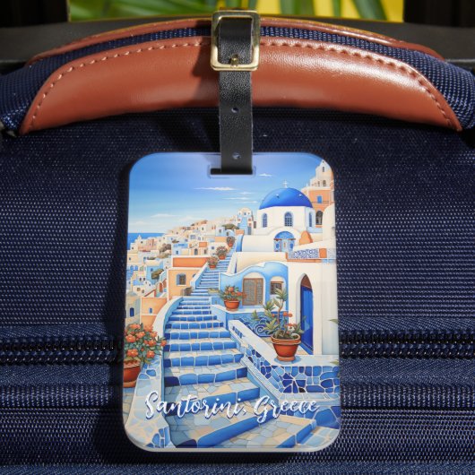 Santorini Eiland Illustratie | Reiskunst Bagagelabel (Voorkant Insitu 2)