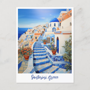 Santorini Eiland Illustratie   Reiskunst Briefkaart