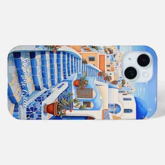 Santorini Eiland Illustratie | Reiskunst Case-Mate iPhone Case (Achterkant (horizontaal))