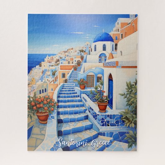 Santorini Eiland Illustratie | Reiskunst Legpuzzel (Verticaal)