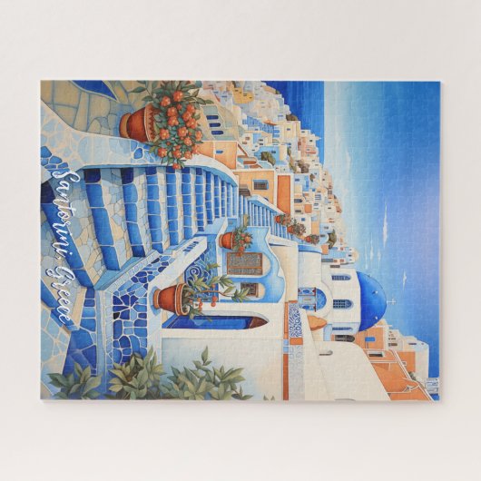 Santorini Eiland Illustratie | Reiskunst Legpuzzel (Horizontaal)