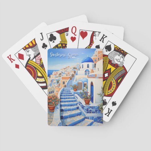Santorini Eiland Illustratie | Reiskunst Pokerkaarten (Achterkant)