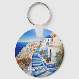 Santorini Eiland Illustratie   Reiskunst Sleutelhanger
