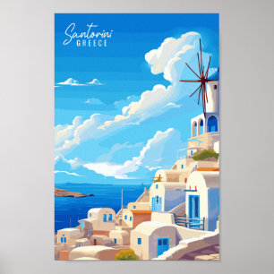Santorini Engeland vintage reisillustratie Poster