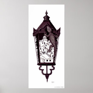 Santorini gekko surreëel concept zwart-wit poster