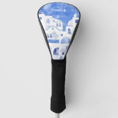 Santorini gepersonaliseerde Waterverf kunst Golfheadcover (Voorkant)