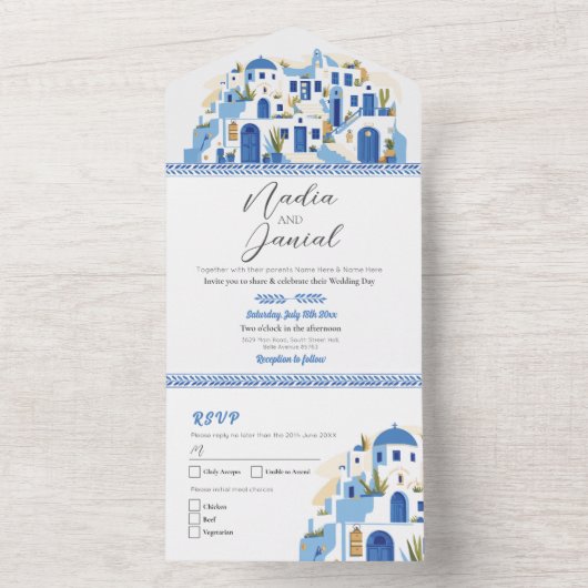 Santorini Grèce Mariage grec Invitation et RSVP (À l'intérieur)