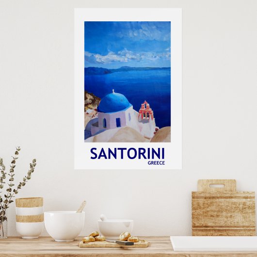 Santorini Grèce - Poster de style rétro II (Cuisine)
