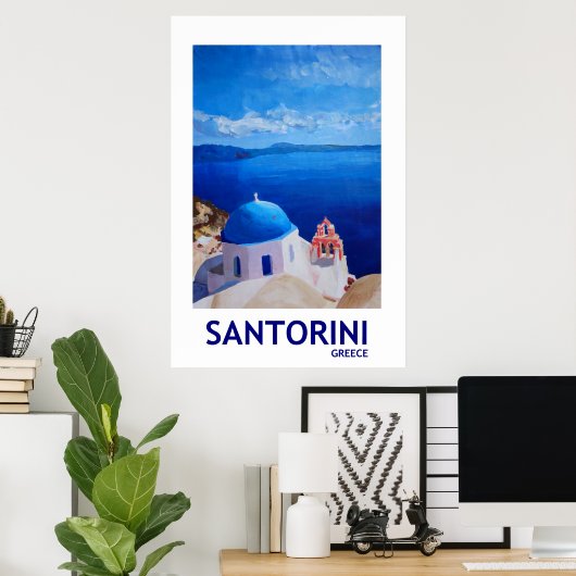 Santorini Grèce - Poster de style rétro II (Bureau à domicile)