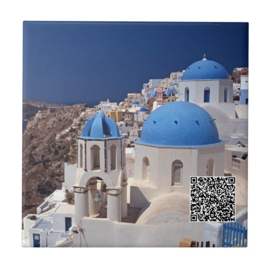 Santorini Greece Ceramic Tile Tegeltje (Voorkant)