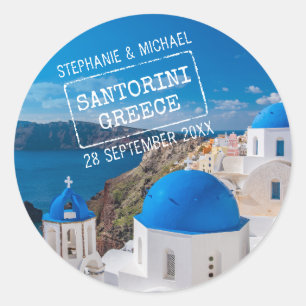 Santorini Greece Destination Custom Passport Stamp Ronde Sticker