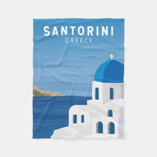 Santorini Greece Retro  Fleece Deken (Voorkant)