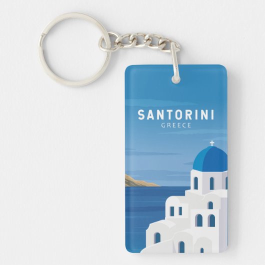 Santorini Greece Retro  Sleutelhanger (Voorkant)