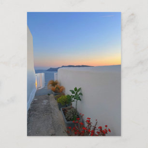 Santorini Greece Street Planten Sunset Briefkaart