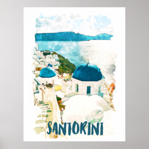Santorini Greece Travel Waterverf Poster