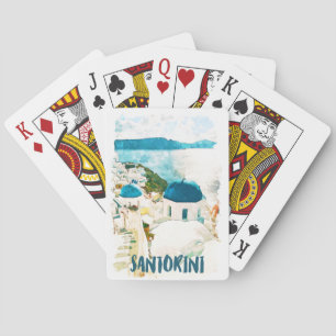 Santorini Greece Travel Waterverf Poster Pokerkaarten
