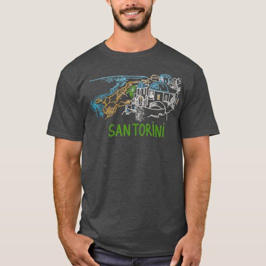 Santorini Greece Unique Hand Drawn Art Gift Mannen T-shirt (Voorkant)