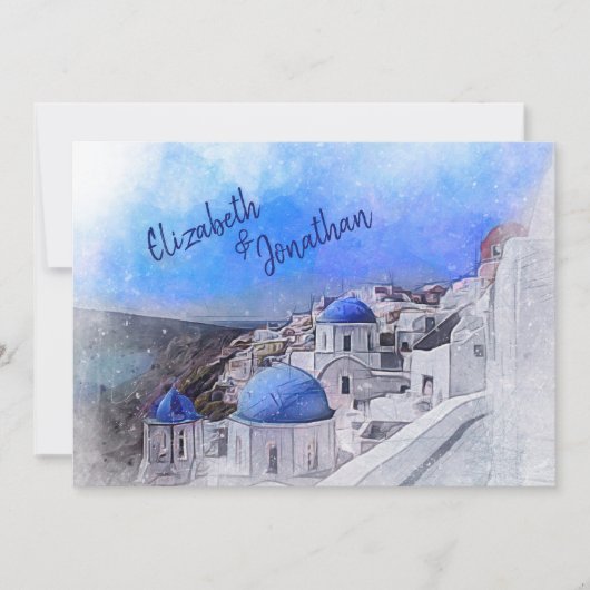 Santorini Greece Waterverf Destination Wedding Kaart (Voorkant)