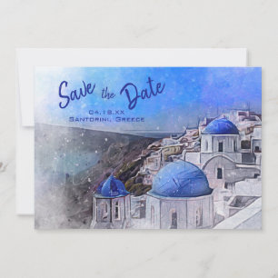 Santorini Greece Waterverf Destination Wedding Save The Date