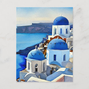 Santorini Greece Waterverf Painting Briefkaart