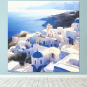 Santorini Greece Waterverf Painting Canvas Afdruk (Insitu (Houten vloer))