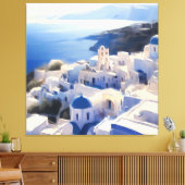 Santorini Greece Waterverf Painting Canvas Afdruk (Insitu (Woonkamer))