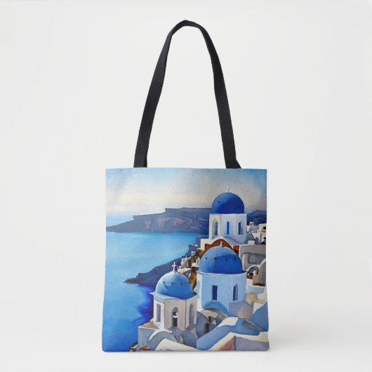 Santorini Greece Waterverf Painting Draagtas (Voorkant)