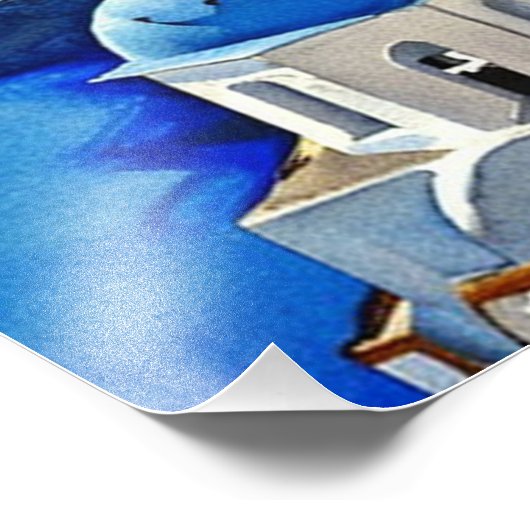 Santorini Greece Waterverf Painting Foto Afdruk (Hoek)