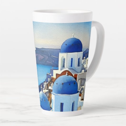 Santorini Greece Waterverf Painting Latte Mok (Rechterhoek)