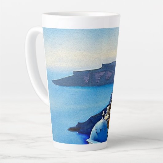 Santorini Greece Waterverf Painting Latte Mok (Linkerhoek)
