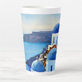 Santorini Greece Waterverf Painting Latte Mok (Voorkant)