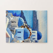 Santorini Greece Waterverf Painting Legpuzzel (Horizontaal)