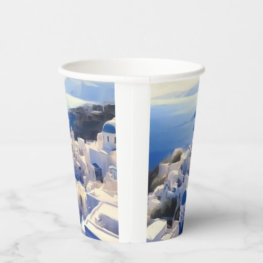 Santorini Greece Waterverf Painting Papieren Bekers (Rechts)