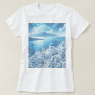 Santorini Greece Waterverf Painting T-shirt