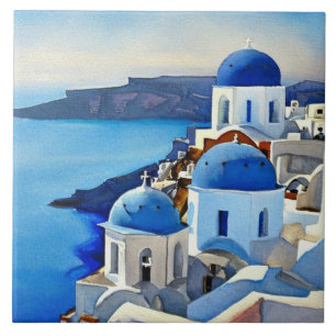 Santorini Greece Waterverf Painting Tegeltje