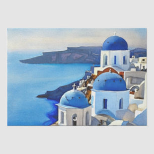 Santorini Greece Waterverf Painting Tissuepapier