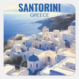 Santorini Greece Waterverf Painting Vierkante Sticker