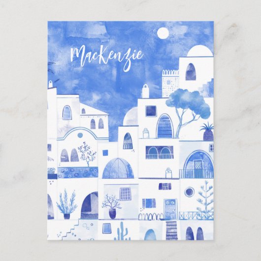 Santorini Greece Waterverf Personalized Briefkaart (Voorkant)