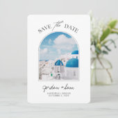 Santorini Greece Wedding Save the Date Kaart (Staand voorkant)