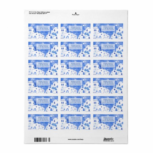Santorini Griekenland Adres Waterverf Etiket (Full Sheet)