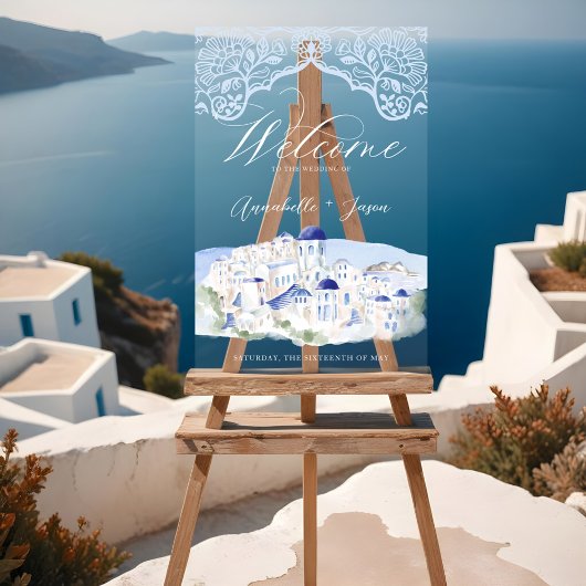 Santorini Griekenland Aquarel Bestemming Trouwen Acryl Bord