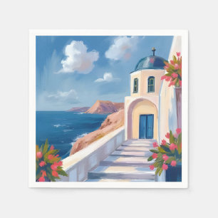Santorini Griekenland Aquarel Reizen Servet