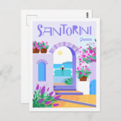 Santorini Griekenland Beroemde Reisplaats Illustra Briefkaart (Voorkant / Achterkant)