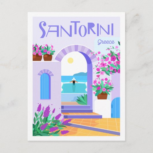 Santorini Griekenland Beroemde Reisplaats Illustra Briefkaart (Voorkant)